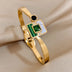 Luxury Stainless Steel Cuff Bracelet For Women Mens Gold Silver Color Couple Bracelets Green White Rhinestone Wide Bangle Gift