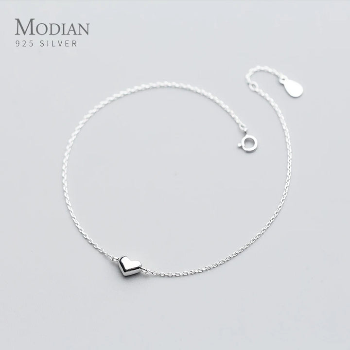 Modian Fashion Cute Heart Ankle For Women Real Solid 925 Sterling Silver Simple Link Chain Ankle Ethnic Style Fine Jewelry