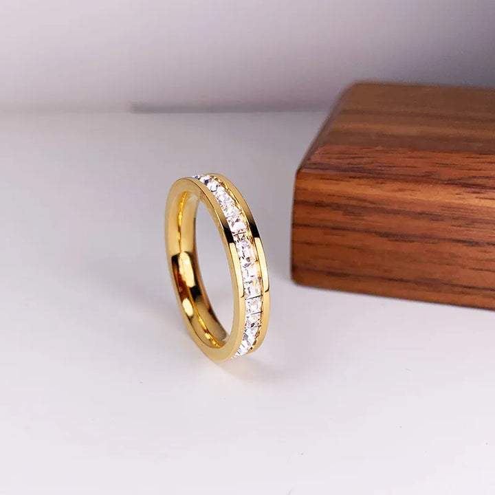 Gold and silver plated stainless steel ring with zirconia