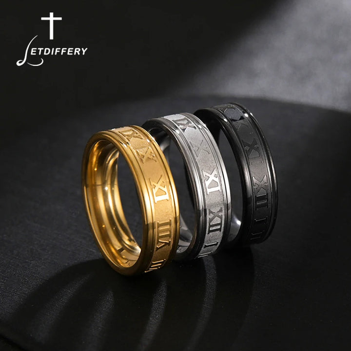 Letdiffery 6mm Punk Roman Numerals Rings High Quality Stainless Steel Women Men Jewelry For Wholesale Dropshipping