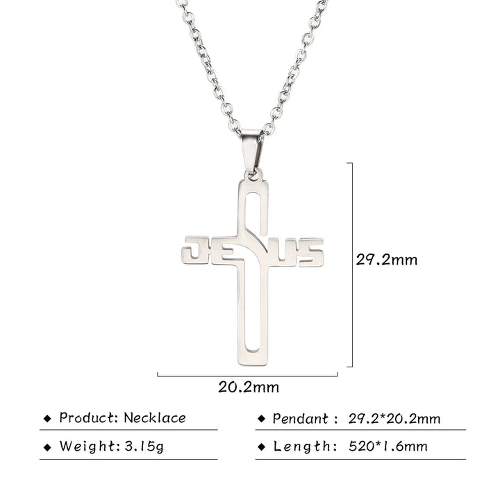 Cazador Jesus Cross Hollow Pendant Necklaces for Women Men Christian Chocker Wholesale Stainless Steel Jewelry Birthday Gifts