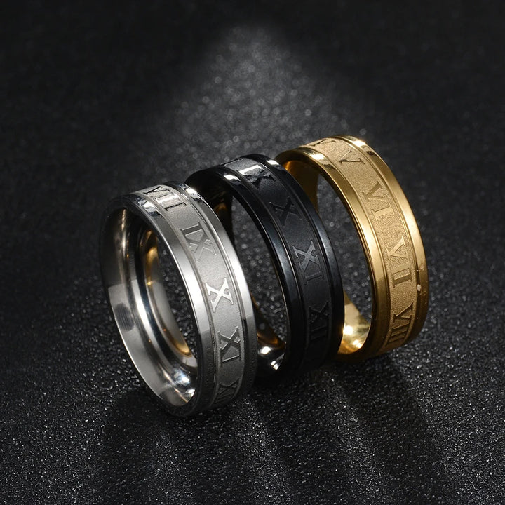 Letdiffery 6mm Punk Roman Numerals Rings High Quality Stainless Steel Women Men Jewelry For Wholesale Dropshipping