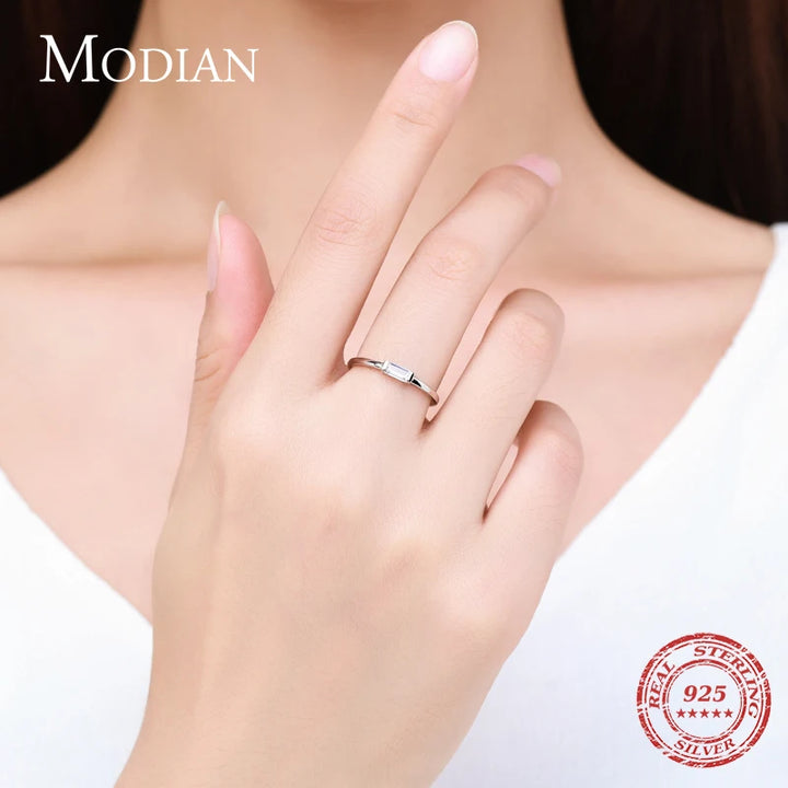 Modian 925 Sterling Silver Fashion Emerald Cut Shiny Clear CZ Wedding Female Rings for Women Simple Rectangle Ring Fine Jewelry