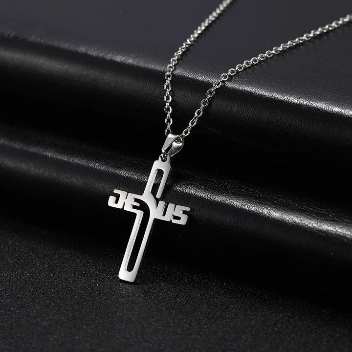 Cazador Jesus Cross Hollow Pendant Necklaces for Women Men Christian Chocker Wholesale Stainless Steel Jewelry Birthday Gifts