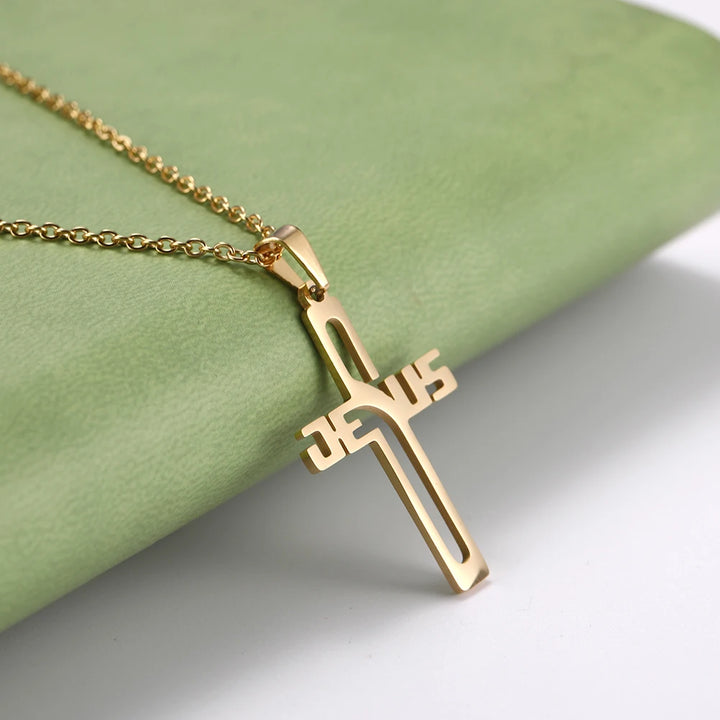 Cazador Jesus Cross Hollow Pendant Necklaces for Women Men Christian Chocker Wholesale Stainless Steel Jewelry Birthday Gifts