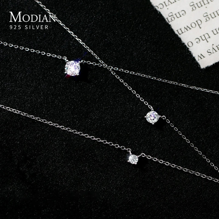 Modian Brands Simple 925 Sterling Silver Geometric Cut Sparkling Zircon Pendant Necklace for Women Wedding Engagement Jewelry