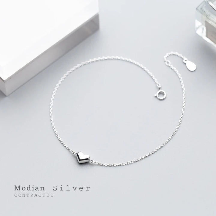 Modian Fashion Cute Heart Ankle For Women Real Solid 925 Sterling Silver Simple Link Chain Ankle Ethnic Style Fine Jewelry