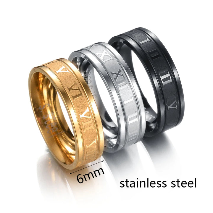 Letdiffery 6mm Punk Roman Numerals Rings High Quality Stainless Steel Women Men Jewelry For Wholesale Dropshipping