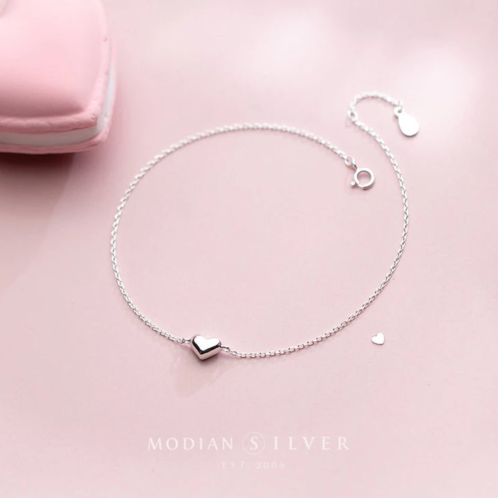 Modian Fashion Cute Heart Ankle For Women Real Solid 925 Sterling Silver Simple Link Chain Ankle Ethnic Style Fine Jewelry