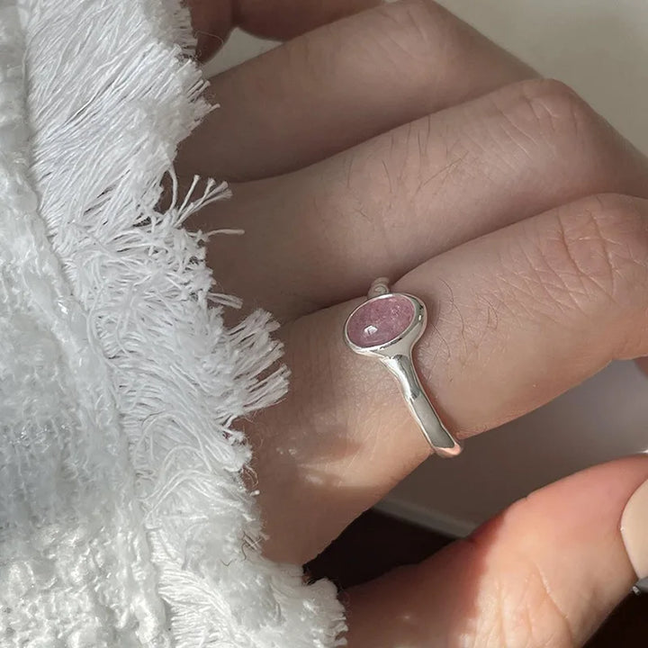 925 Sterling Silver Simple Retro Pink Stone Rings For Women Geometric Fashion Smiple Open Handmade Allergy Party Jewelry Gift