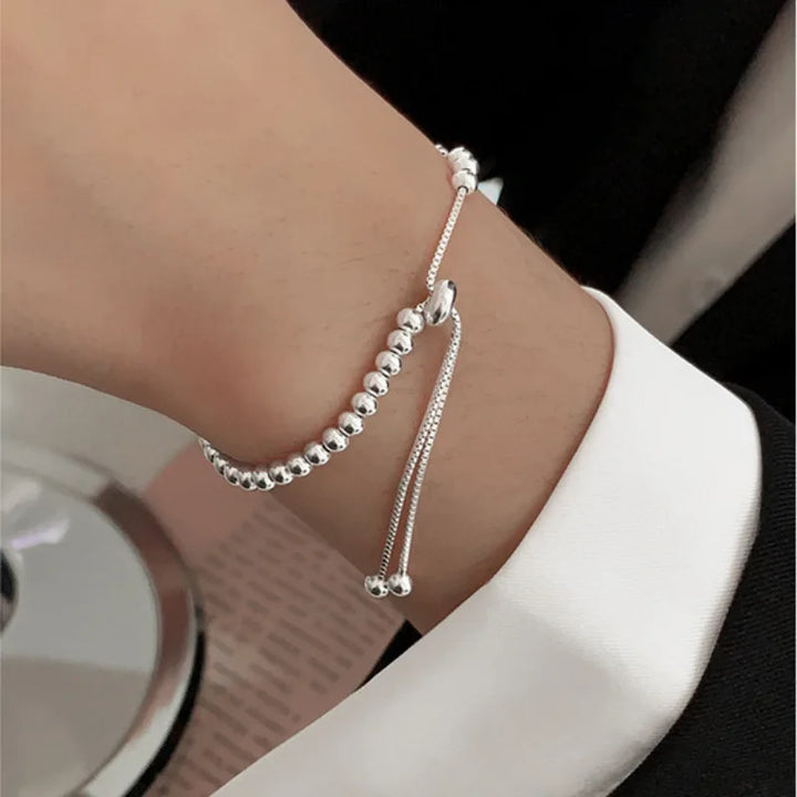 Solid 925 Sterling Silver Beaded Bracelet