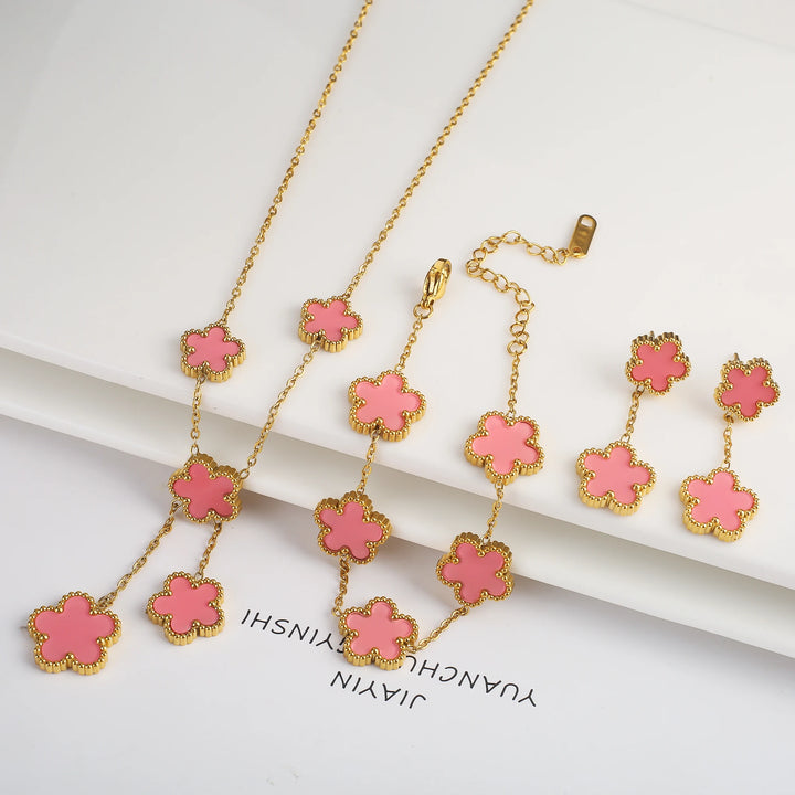 3pcs - Lucky Clover Style Bracelet, Necklace and Earring Set