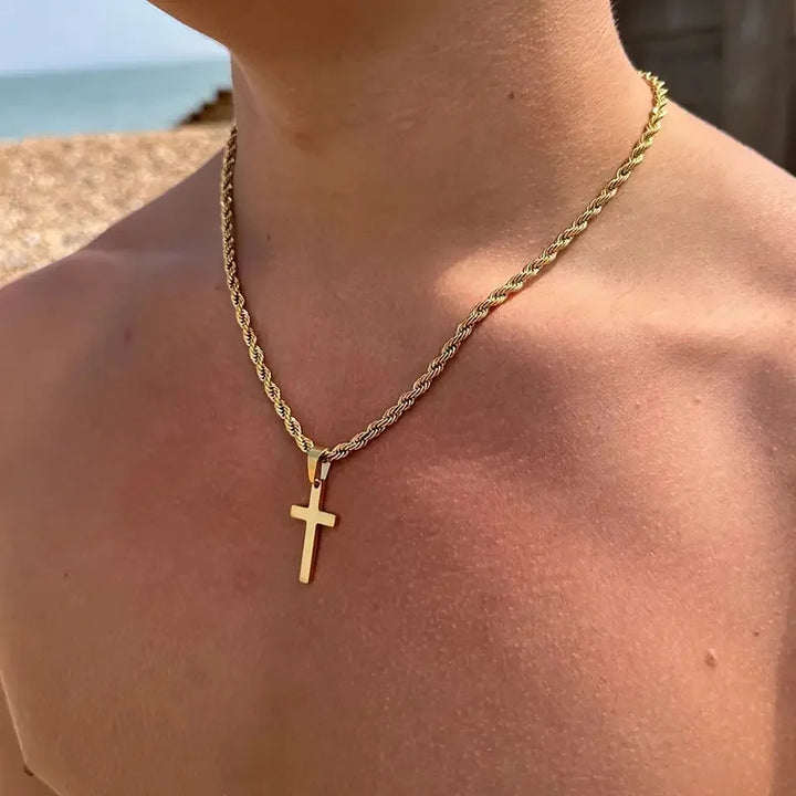 New 14k gold plated stainless steel necklace Jesus Christ cross pendant