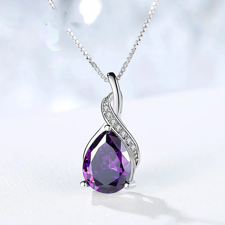 Buyee 925 Sterling Silver Stone Pendant Chain Natural Amethyst & Aquamarine Necklace for Woman Girl Fashion Fine Jewelry Chain