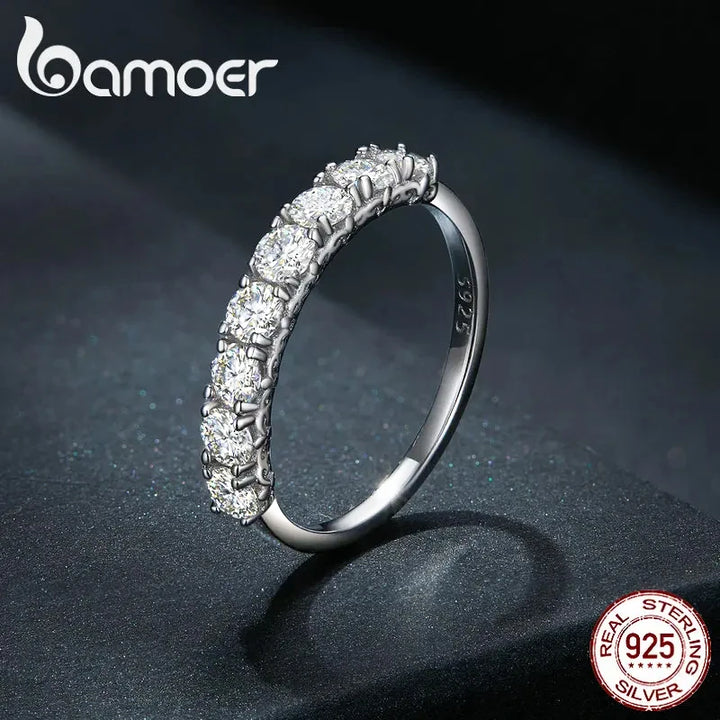 BAMOER 0.8CT D Color VVS1 EX Round Moissanite Ring 925 Sterling Silver Eternity Ring Women Engagement Wedding Luxury Band