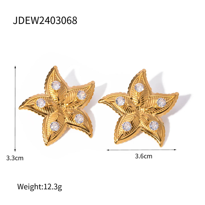 18K Gold Plated Stainless Steel Starfish Stud Earrings Anti Allergic Metal Waterproof Statement Jewelry for Women Beach Gift