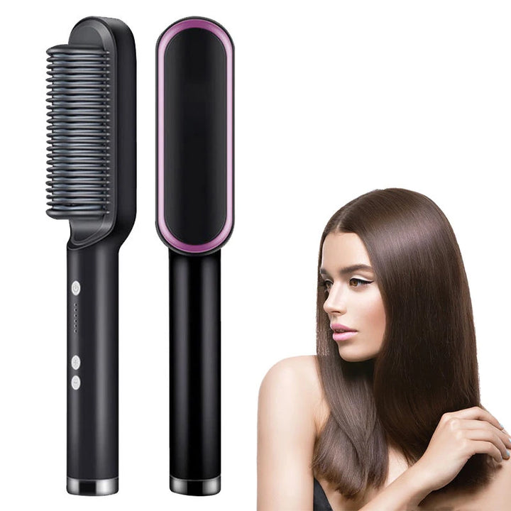 Electric hair straightening ceramic brush