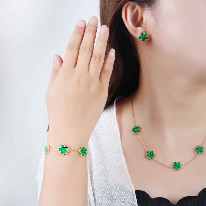 3pcs - Lucky Clover Style Bracelet, Necklace and Earring Set