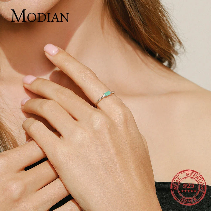 Modian Charm Luxury Real 925 Stelring Silver Green Tourmaline Fashion Finger Rings For Women Fine Jewelry Accessories New Bijoux