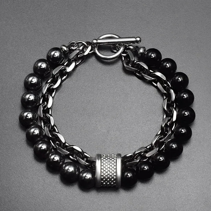 New 2020 Men's Tiger Eye Stone Beaded Bracelet Stainless Steel Gunmetal Link Chain Yoga Bracelet Male Jewelry Dropshipping