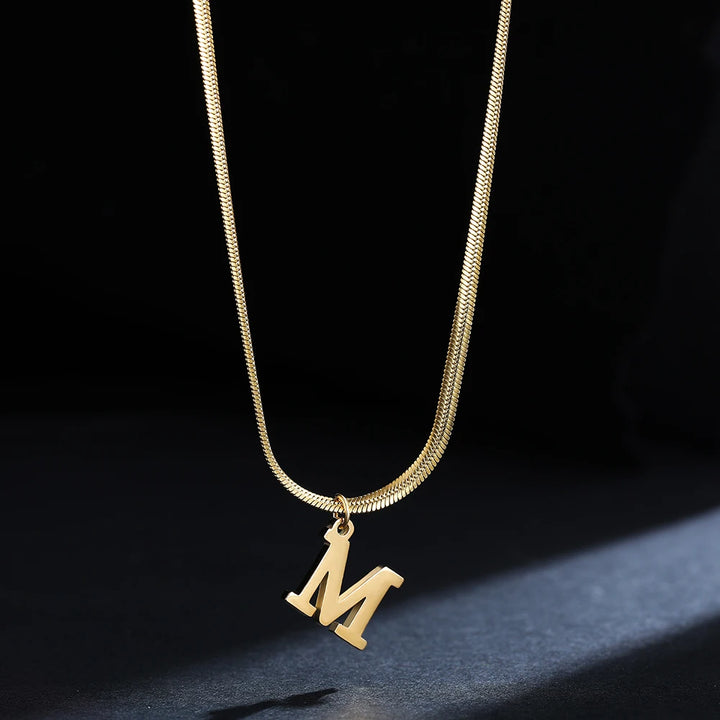 A-Z Alphabet Gold Plated Stainless Steel Pendant Necklace