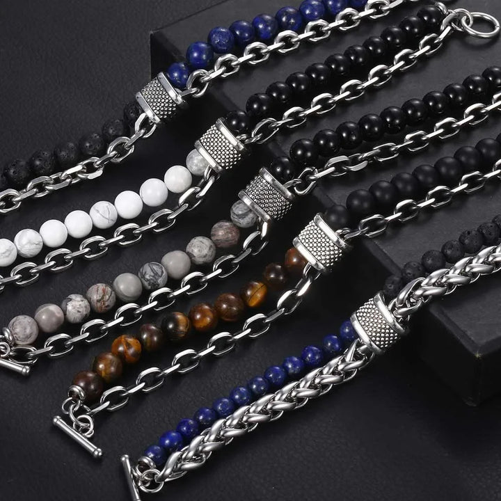 New 2020 Men's Tiger Eye Stone Beaded Bracelet Stainless Steel Gunmetal Link Chain Yoga Bracelet Male Jewelry Dropshipping