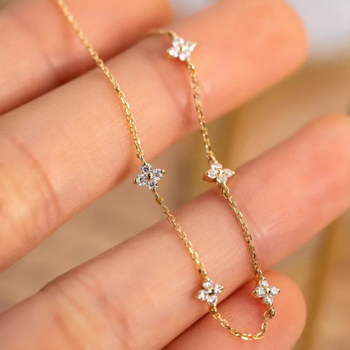 925 Sterling Silver Plated 18k Gold Shiny Zircon Flower Bracelet for Women Korean Temperament Exquisite Jewelry Gifts