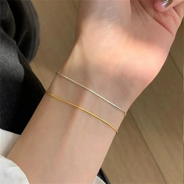 Ultra Thin Stainless Steel Snake Chain Bracelet Gold and Silver Color