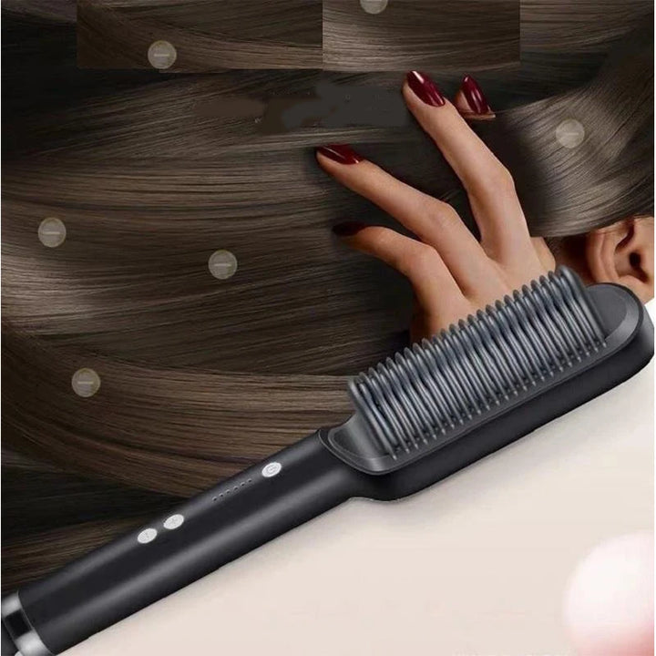 Electric hair straightening ceramic brush