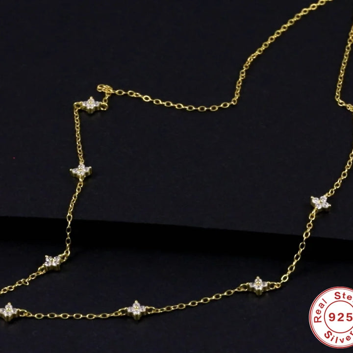 AIDE 925 Sterling Silver Stacking Choker Chain Women Dainty Flower Zircon Necklace Geometry Korean Clavicle Neck Jewelry Gifts