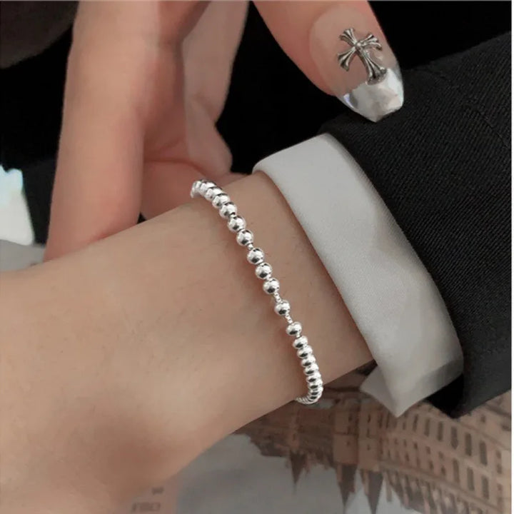 Solid 925 Sterling Silver Beaded Bracelet