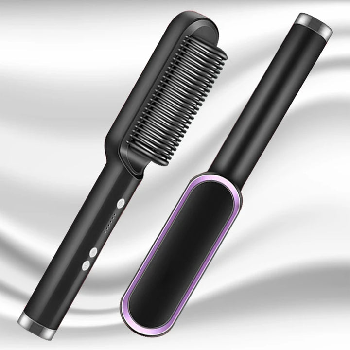 Electric hair straightening ceramic brush