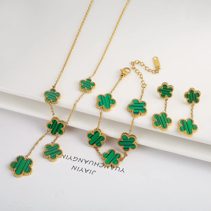 3pcs - Lucky Clover Style Bracelet, Necklace and Earring Set