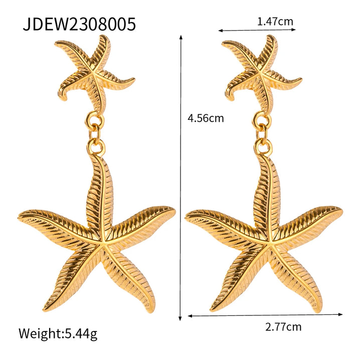 18K Gold Plated Stainless Steel Starfish Stud Earrings Anti Allergic Metal Waterproof Statement Jewelry for Women Beach Gift