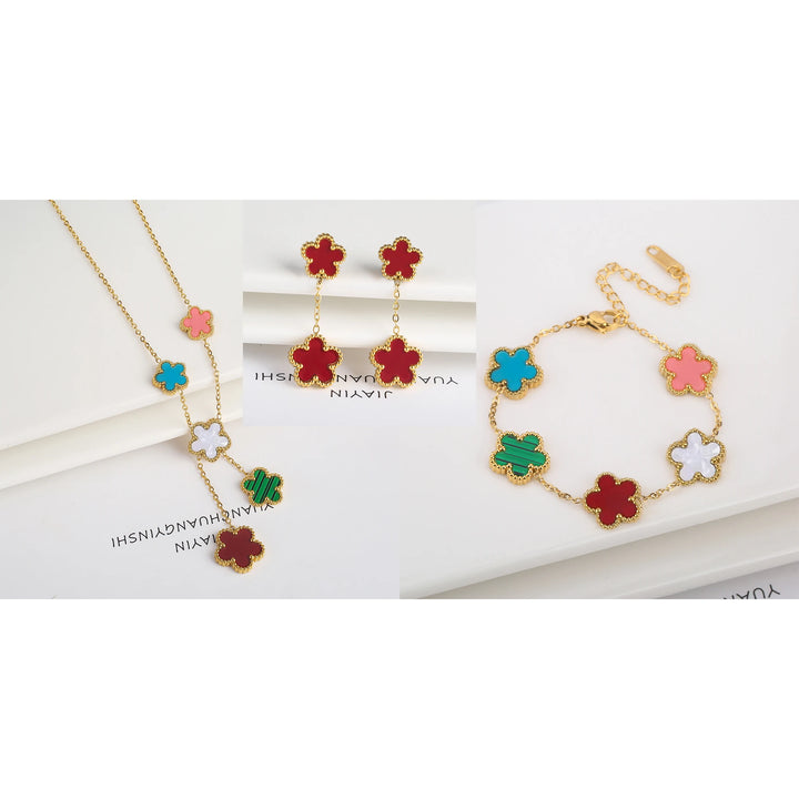 3pcs - Lucky Clover Style Bracelet, Necklace and Earring Set