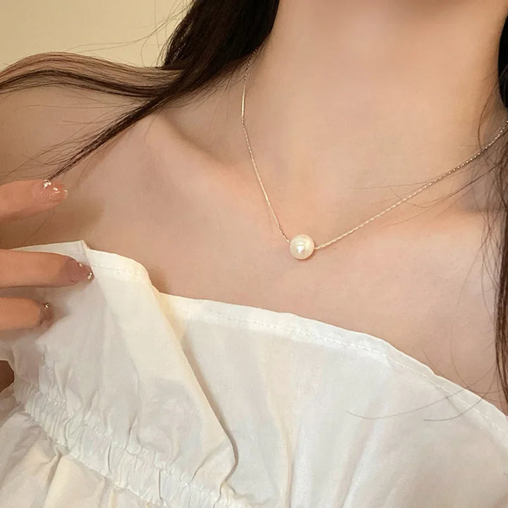 New Trendy Fashion 925 Silver Pearl Simple Elegant Thin Chain Pendant Necklace for Women Girl Jewelry Dropship Wholesale