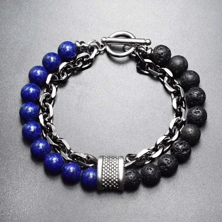 New 2020 Men's Tiger Eye Stone Beaded Bracelet Stainless Steel Gunmetal Link Chain Yoga Bracelet Male Jewelry Dropshipping