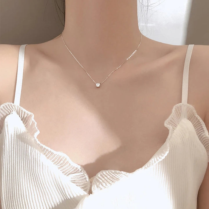 Hot 925 Sterling Silver 14k Gold Plated Necklace Versatile Sparkling Zircon Choker Clavicle Chain for Women Wedding Jewelry