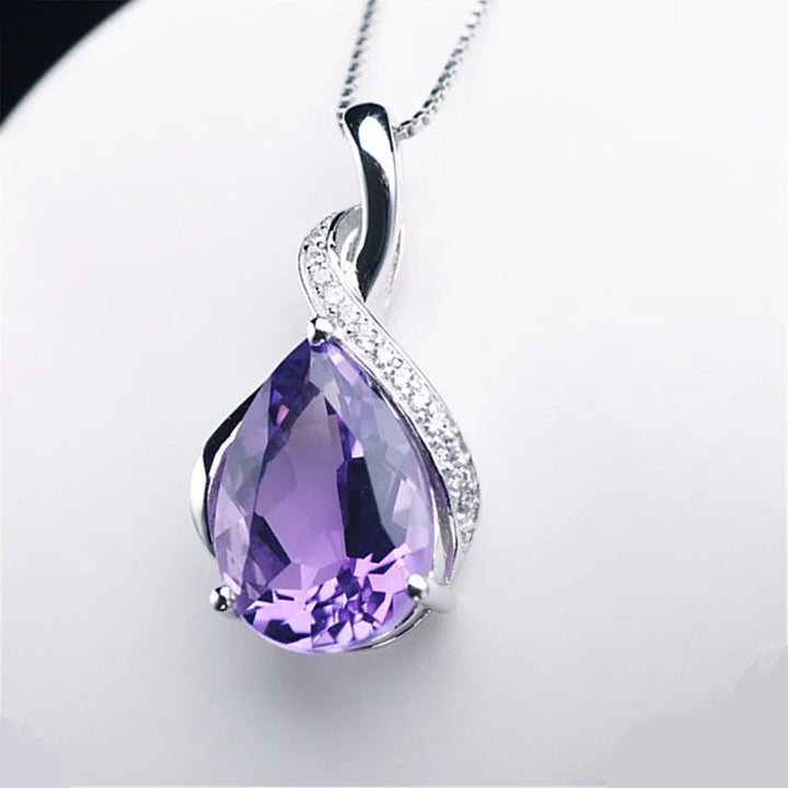 Buyee 925 Sterling Silver Stone Pendant Chain Natural Amethyst & Aquamarine Necklace for Woman Girl Fashion Fine Jewelry Chain