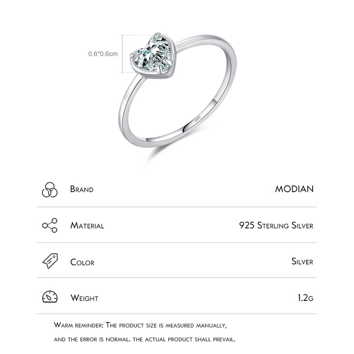 MODIAN 925 Sterling Silver Ring with classic zirconia