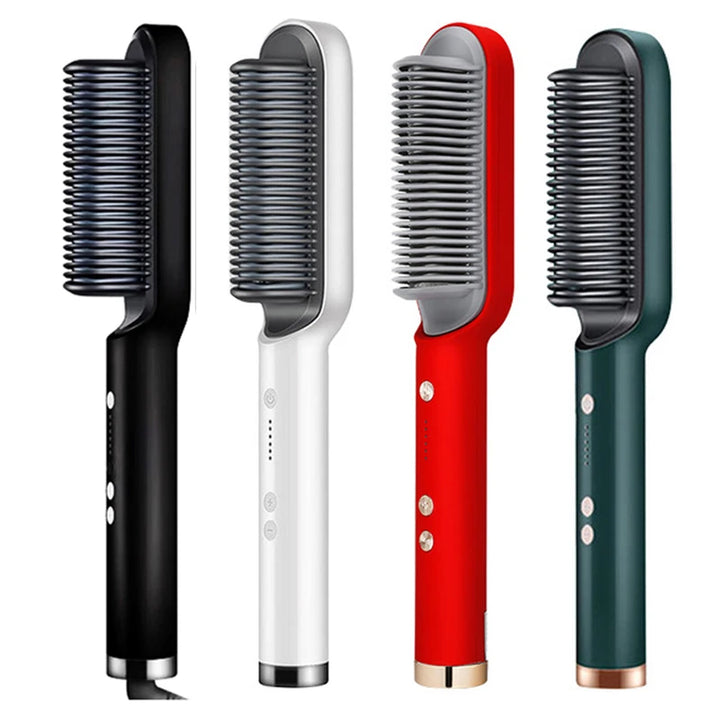 Electric hair straightening ceramic brush