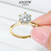 Anziw 3.0CT Moissanite Solitaire Ring Yellow Gold Plated 2CT Engagement Wedding Ring Band 925 Silver Certified Jewelry For Women