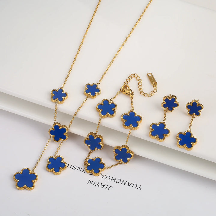 3pcs - Lucky Clover Style Bracelet, Necklace and Earring Set