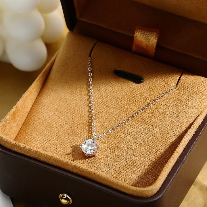 1ct D VVS1 Moissanite Pendant Necklace for Women Wedding Bridal 100% S925 Sterling Silver Necklace Plated 18K Anniversary Gift