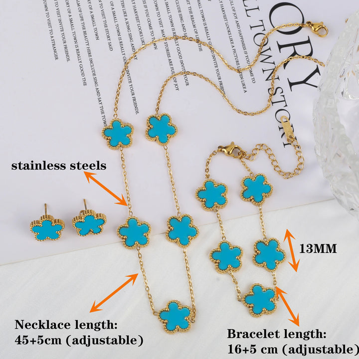 3pcs - Lucky Clover Style Bracelet, Necklace and Earring Set