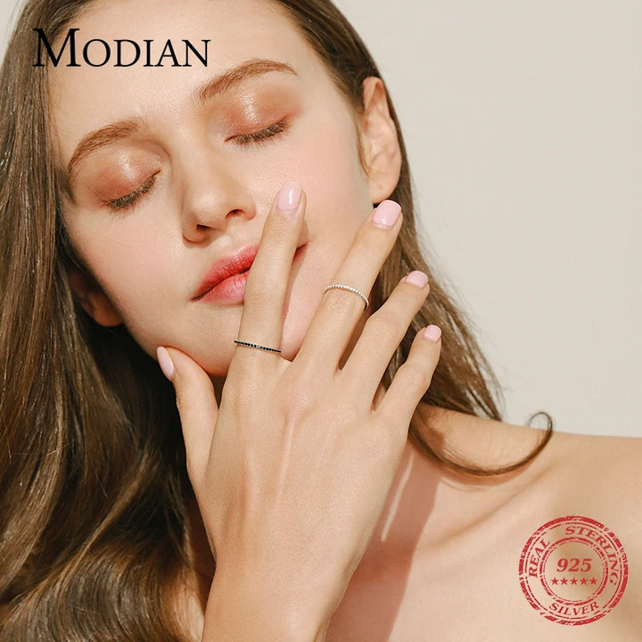 MODIAN Real Silver Black Zirconia Stackable Rings Fashion Crystal 925 Sterling Silver Finger Rings for Women Party Fine Jewelry