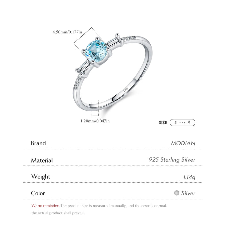 MODIAN 925 Sterling Silver Classic Round Light Blue Cubic Zirconia Rings For Women Wedding Anniversary Fine Jewelry Gifts