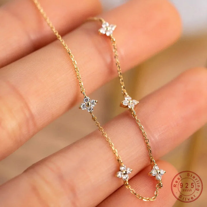 925 Sterling Silver Plated 18k Gold Shiny Zircon Flower Bracelet for Women Korean Temperament Exquisite Jewelry Gifts