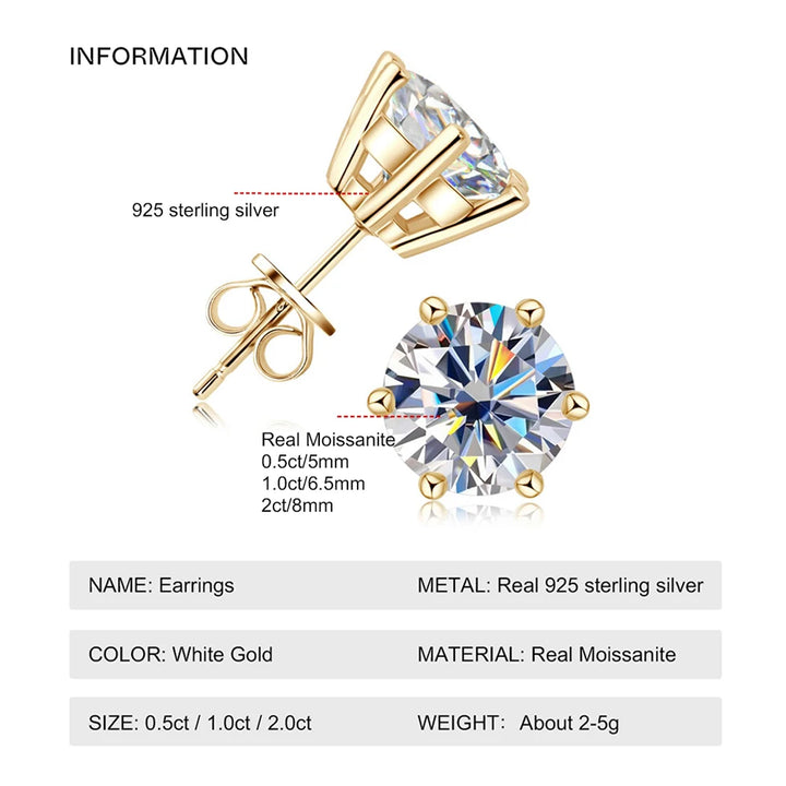 18k gold plated and 925 silver moissanite diamond earring with GRA certificate