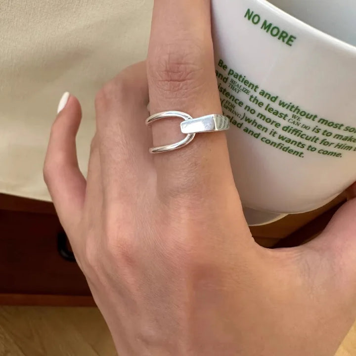 VENTFILLE 925 Sterling Silver Ring for Women Girl Jewelry Geometry Hollowed Out Design Overlapping Simple  Gift Dropshipping